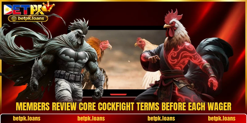 Members review core cockfight terms before each wager