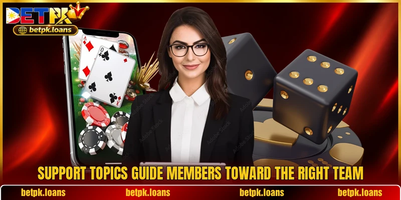 Support topics guide members toward the right team